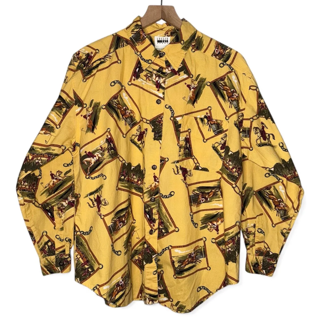 Equestrian Vintage Cottagecore Horse Long Sleeve Leslie Fay Button Up Blouse - Image 2