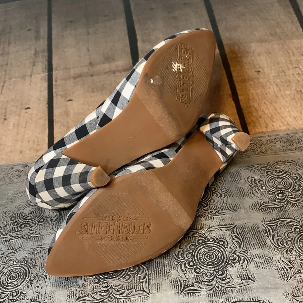 Seychelles Black & White Checked Block Heels Size 7 - Image 5
