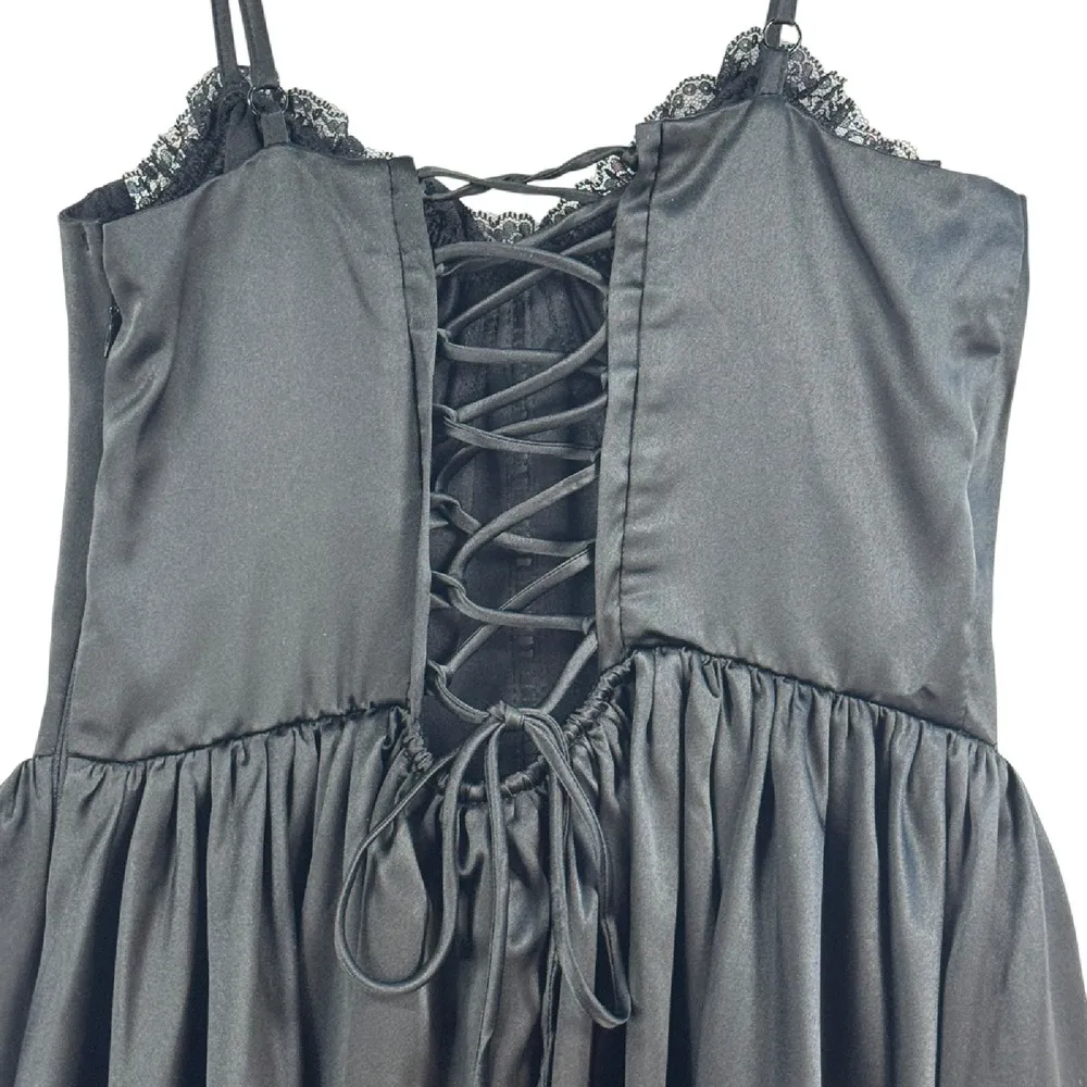 Whimsigoth Sexy Black Mini Dress Lace Corset Party Dress Sz M Witchy Fairy Goth‎ Size M - Image 11