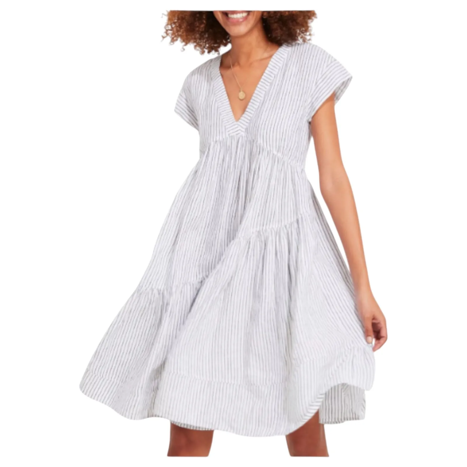 Vineyard Vines Jet Stripe Tiered Babydoll Baby Doll Linen Dress Size XL - Image 6