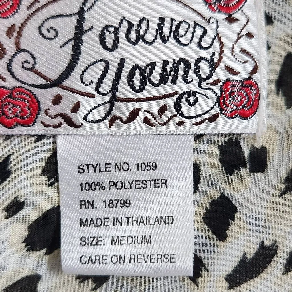 Forever Young Cream and Black Leopard Print Robe Size Medium Mini Leopard Robe - Image 6