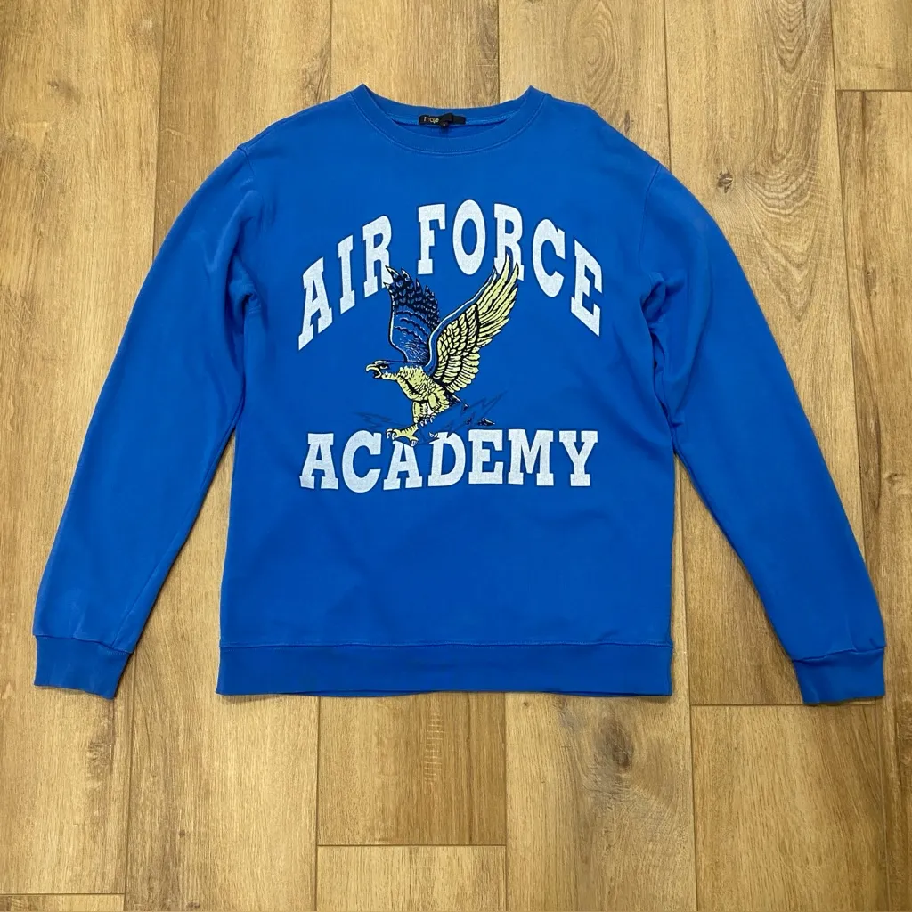 🌟MAJE🌟 VINTAGE LOOK AIR FORCE ACADEMY SWEATSHIRT BLUE SZ 2 OR M - Image 1