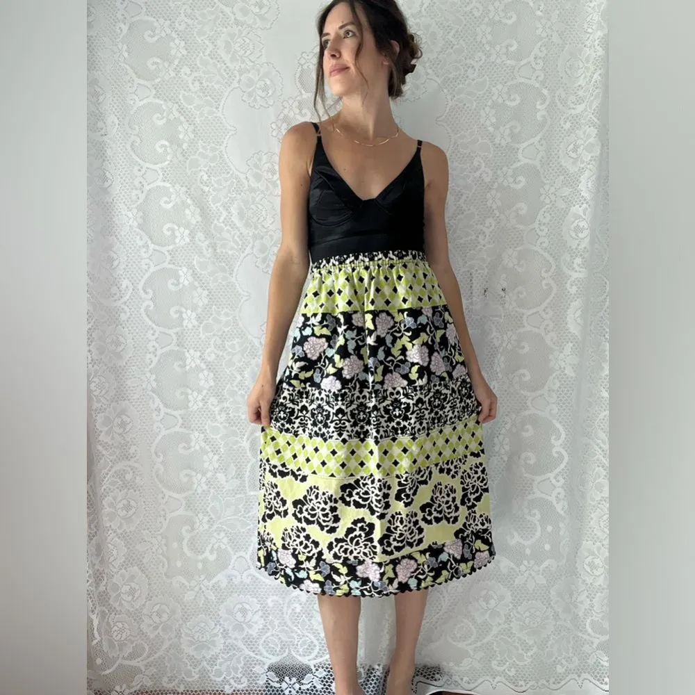 Handmade Multipattern Tiered Purple & Green & Black Elastic Waist MIDI Skirt Size undefined - Image 7