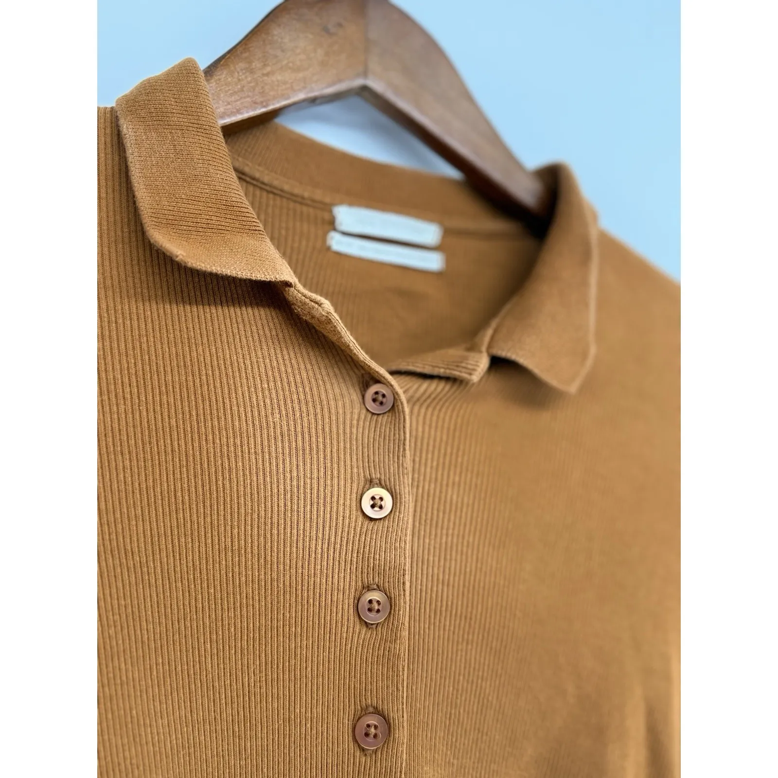 Urban Outfitters Poppi Womens XS-TP Cropped Button Front Polo Top Rust Brown - Image 3