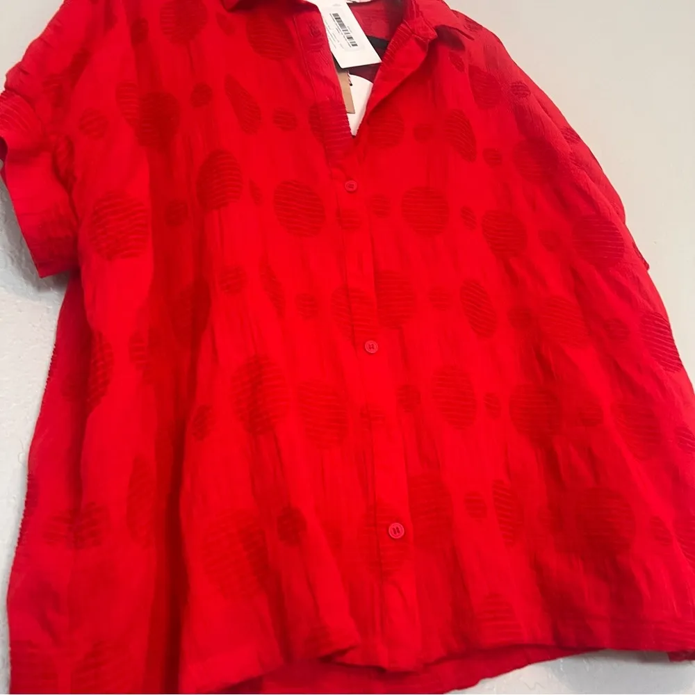 UMGEE OVERSIZED SMALL CIRCLE TEXTURED Button up COLLARED Shirt RED NWT#116 - Image 7