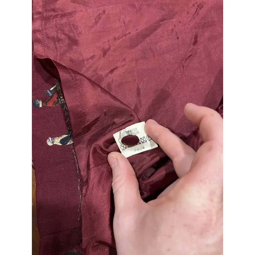 Pauw Amsterdam Burgundy Wool Silk Blend Skirt Horse Equestrian Hunt Print Size S Red - Image 10