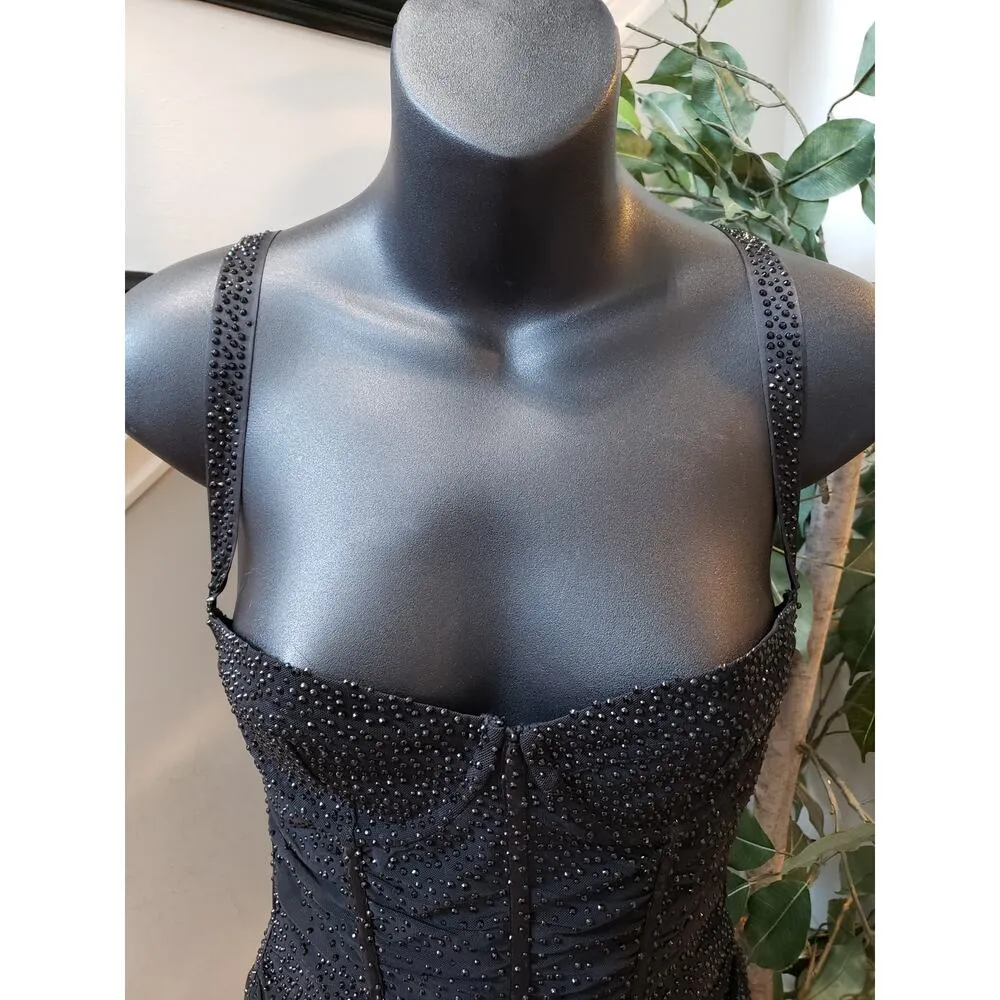 Oh Polly Mini Bodycon Dress Women's Size 4 Black Sheer Embellished Scoop Neck - Image 15