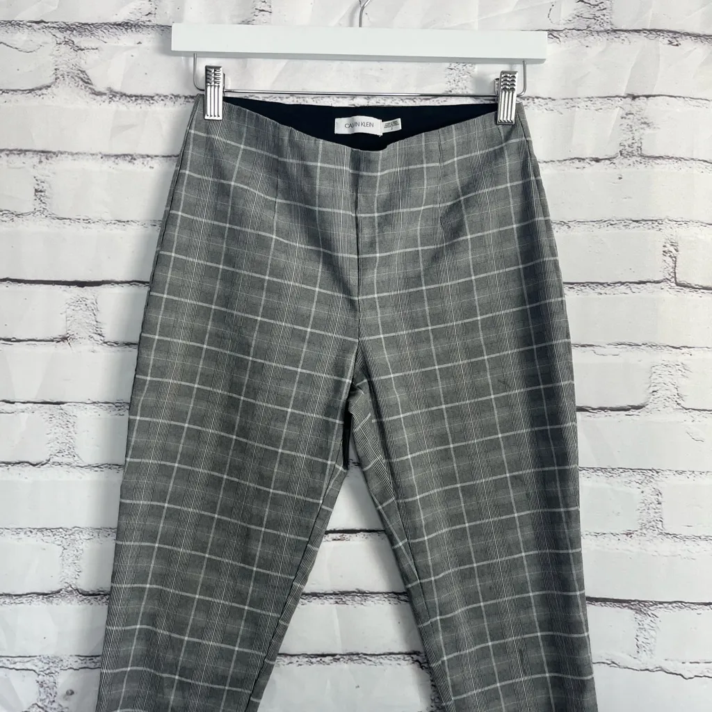 Calvin Klein Plaid Ankle Dress Pants Slim Fit Stretch Gray Women’s 2 Workwear - Image 5