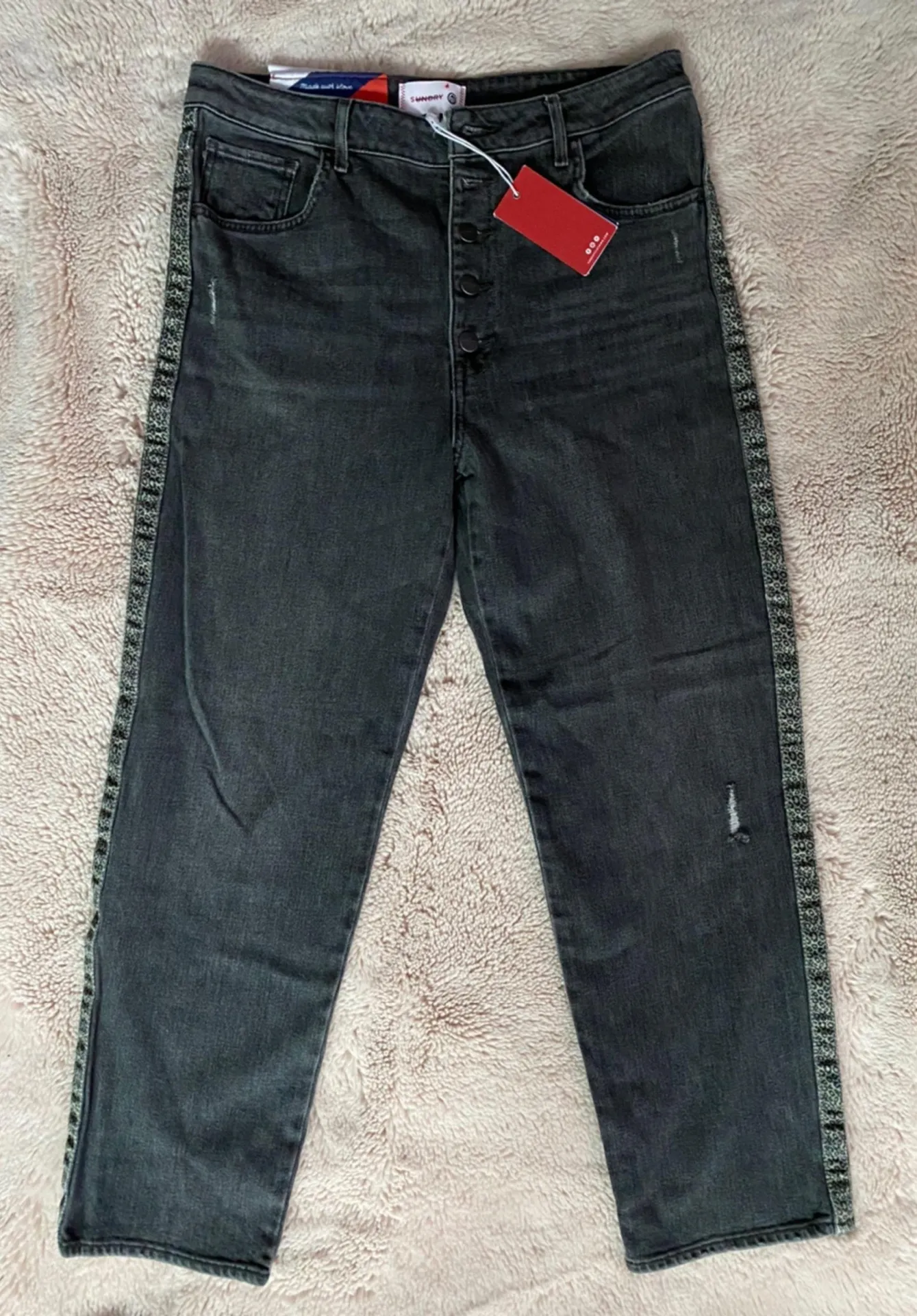 Sundry Leopard-Trimmed Ultra High-Rise Straight Jeans - Image 5