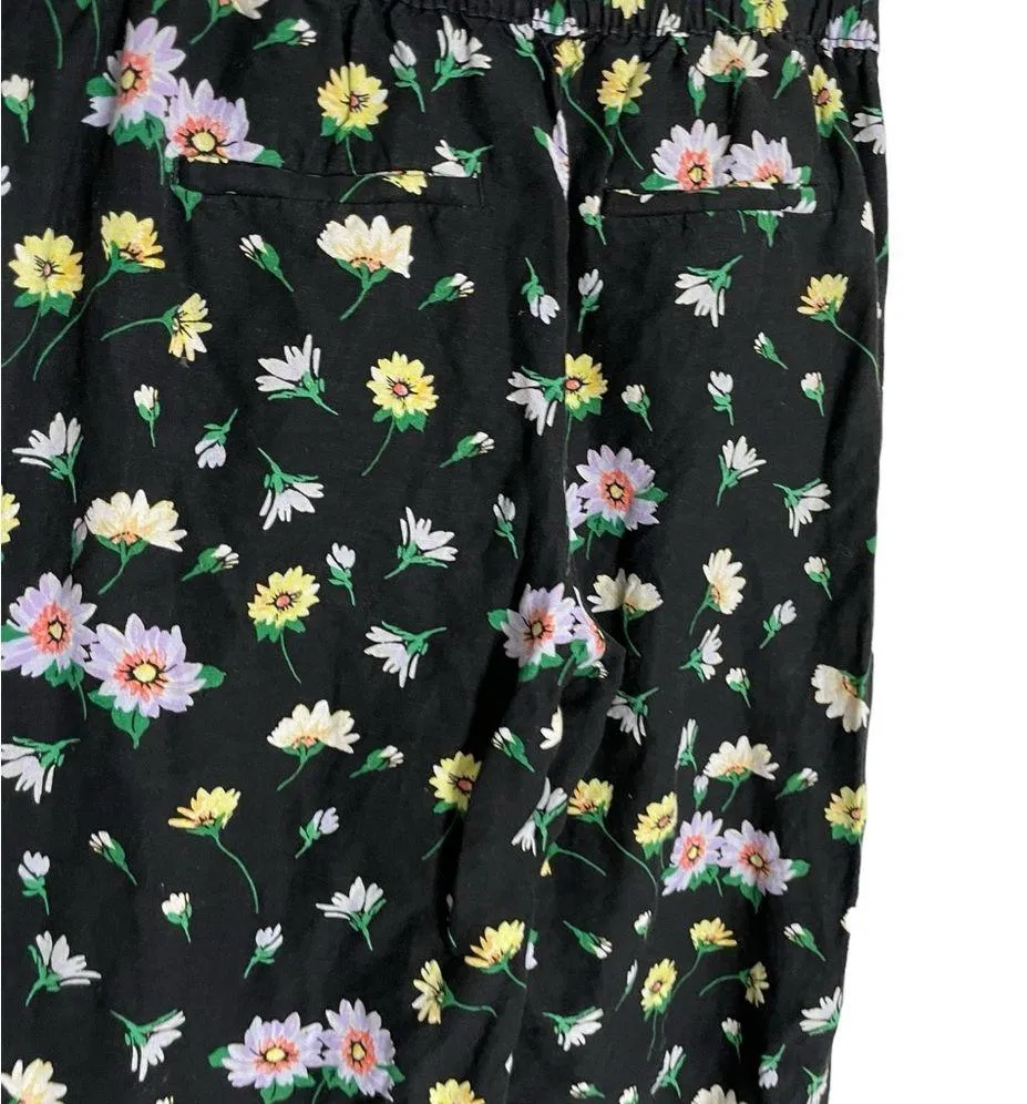 Loft Black Floral Linen Blend Casual Pull On Pants Small Wide Leg - Image 5