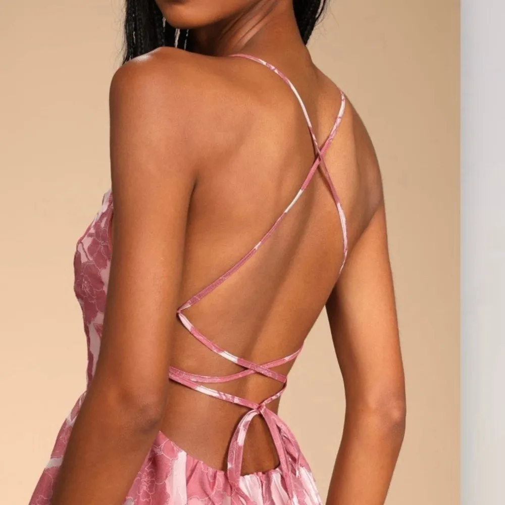 NWT Lulus Pink Feeling Like Forever Floral Organza Lace Up Midi Dress MEDIUM - Image 3