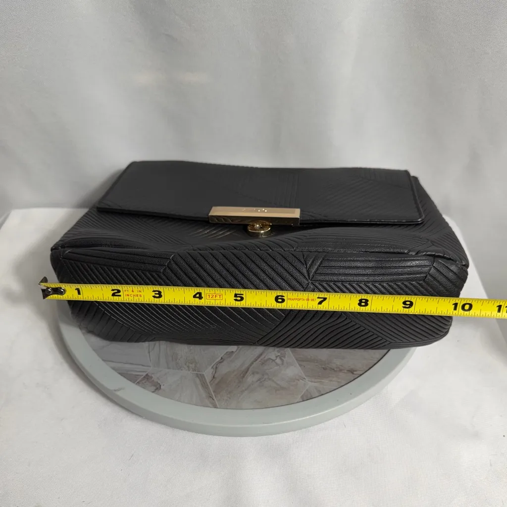 ALDO Black Textured Crossbody Bag Gold Chain Adjustable Shoulder Purse Handbag - Image 12