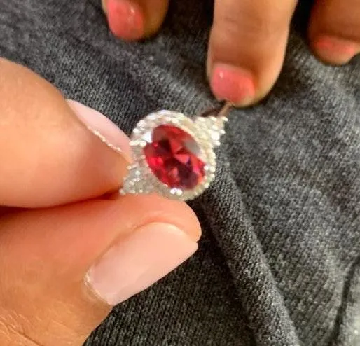 Australian Crystal Oval Stone Ring Dipped In White Gold... Pink - Image 3