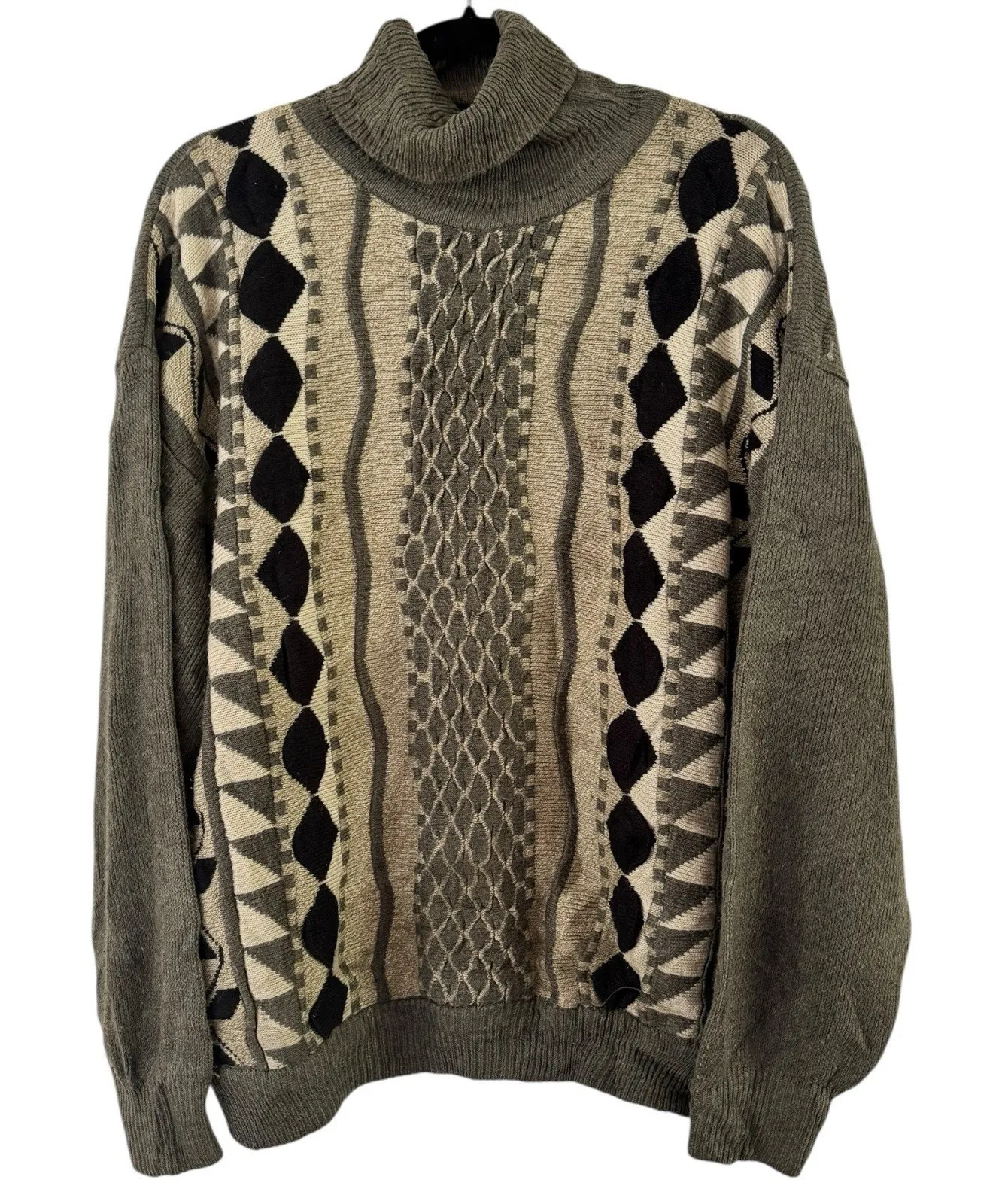 Other Sweat Green Vintage 3D Knit Turtleneck Sweater Womans Size Large Retro Dad - Image 1