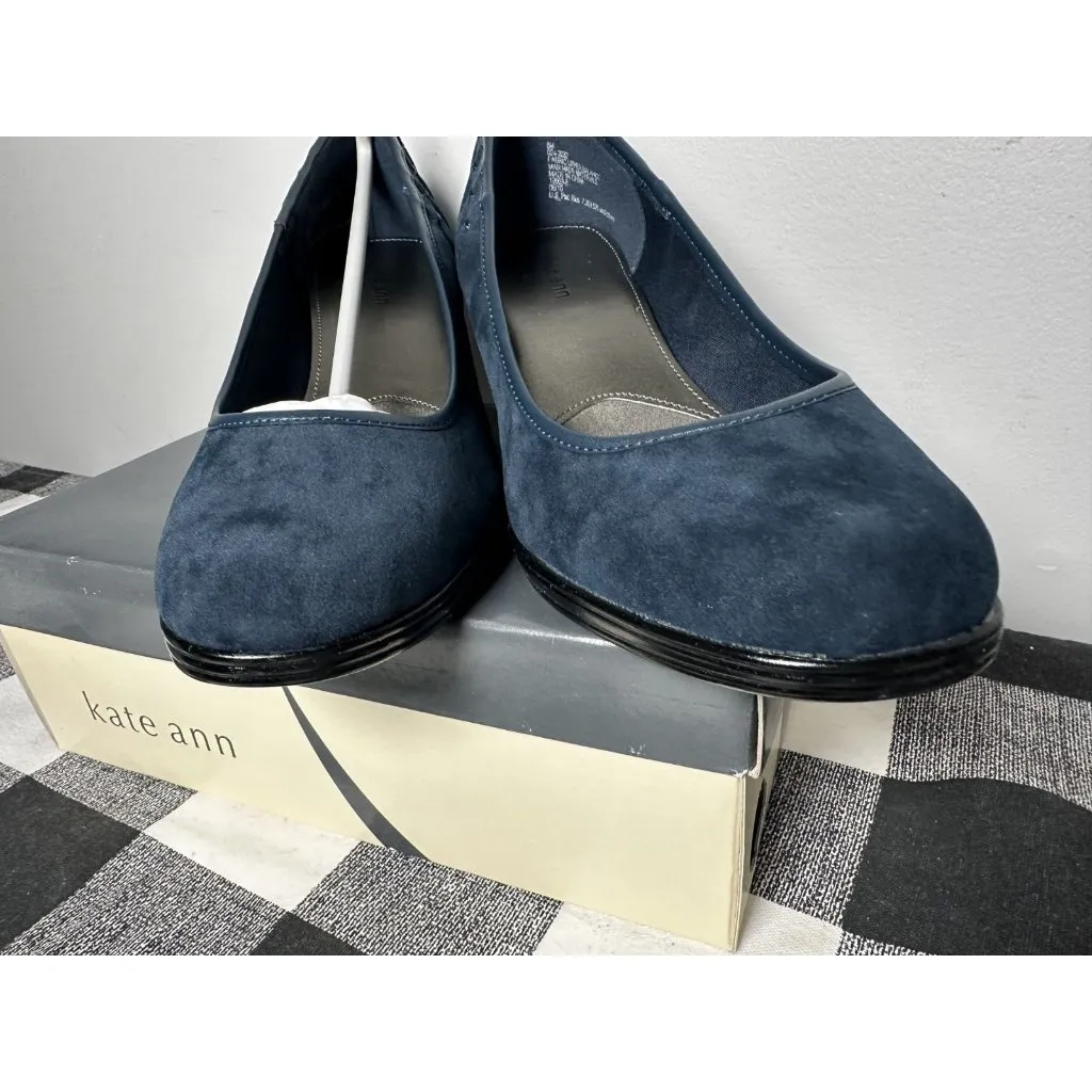 New Size 8 M Kate Ann Leah Mid Wedge Pump Comfort Shoe Pleated Suede Blue - Image 13