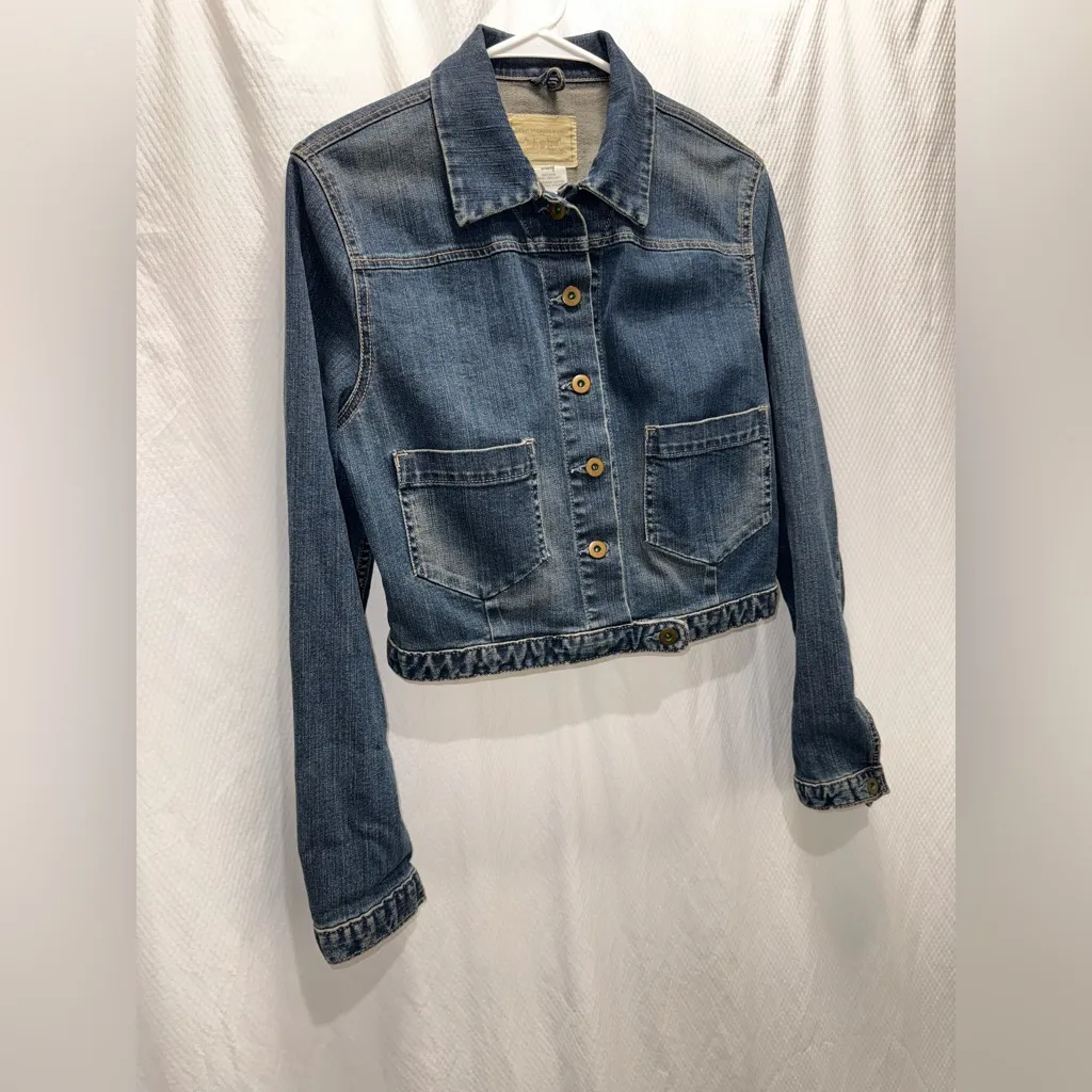 Vintage Levi’s Y2K Denim Button Up Cropped Jean Jacket Size Large - Image 3