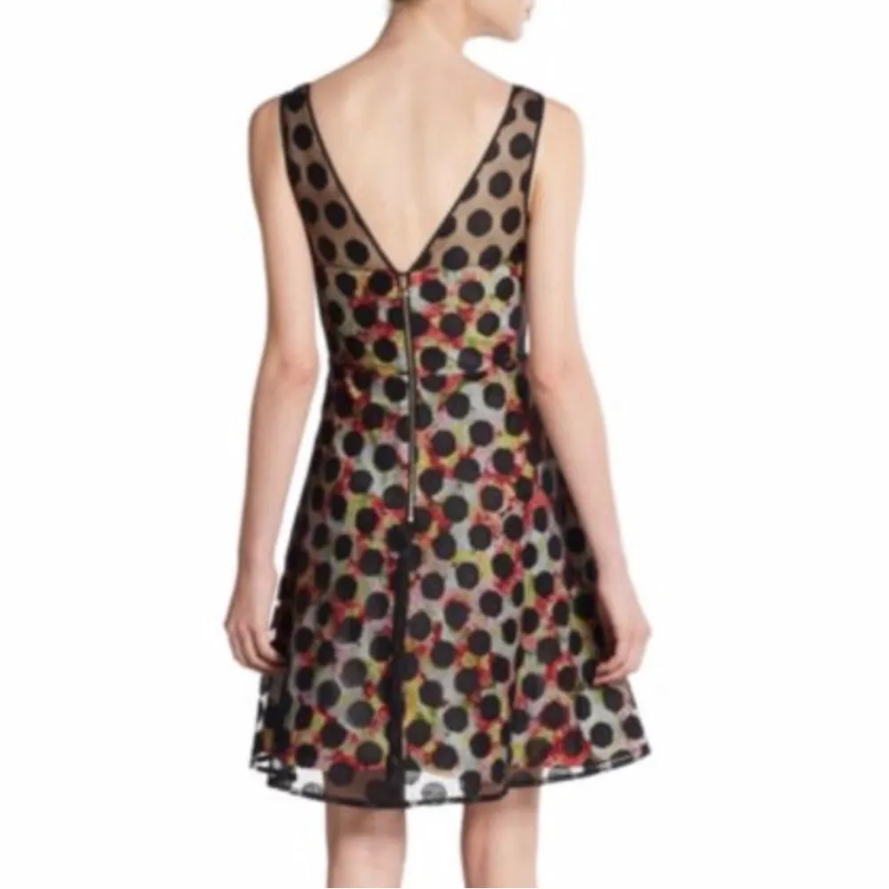 Betsey Johnson Polka Dot Illusion Skater Dress Floral Size 6 - Image 12