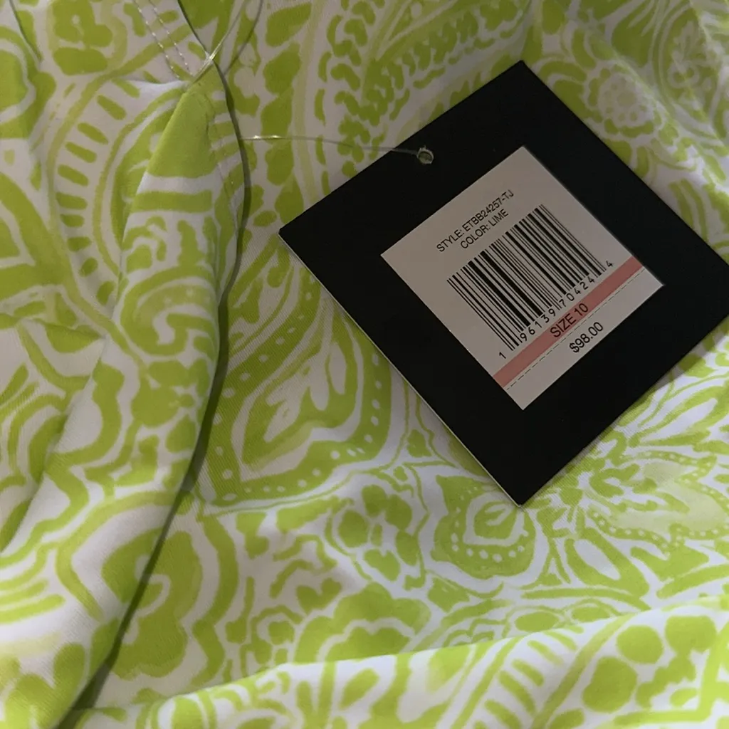 NWT ELLEN TRACY HALTER NECK PAISLEY FLORAL LIME ONE PIECE SWIMSUIT 10 - Image 6