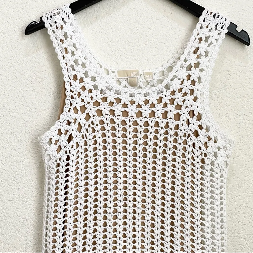 MICHAEL Michael Kors White Crocheted Midi Sheath Dress S - Image 9