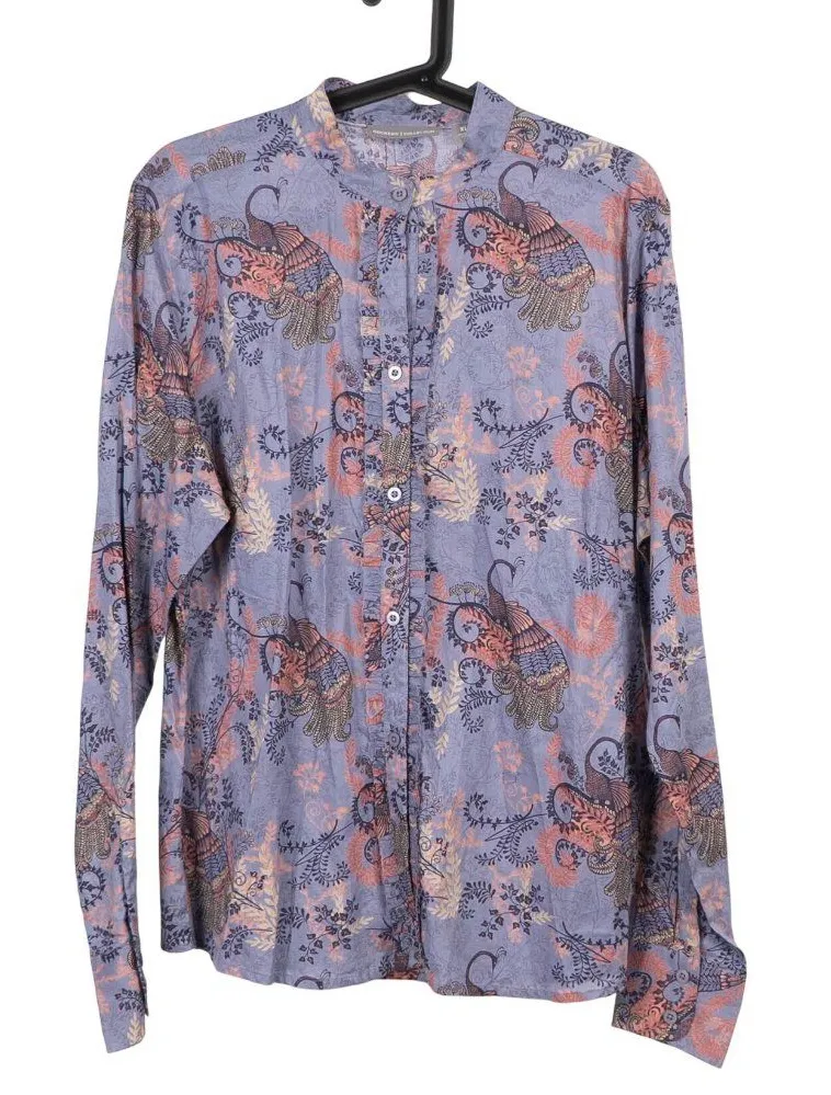 Dockers Button Up Shirt XL Ruffle Peacock Mandarin Collar Paisley India Boho - Image 1