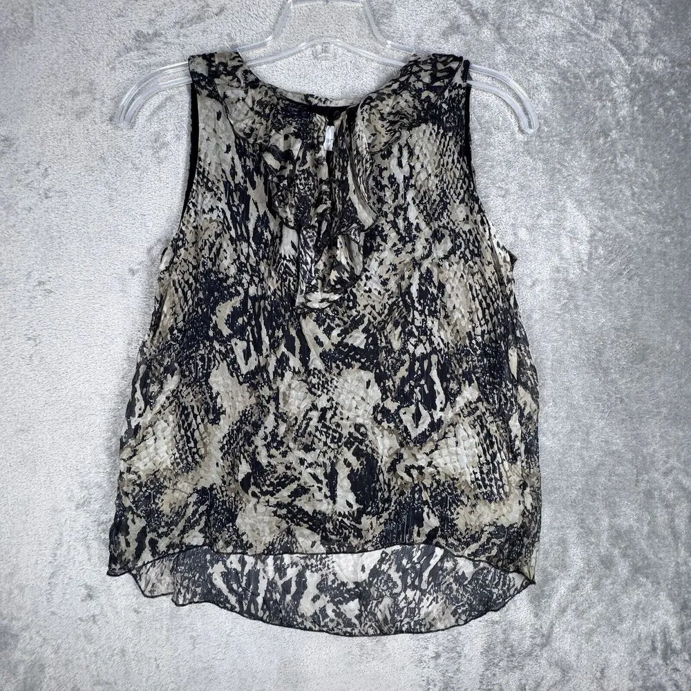 Bell France Blouse Womens Large Black Tan Snake Print Silk Blend Edgy Whimsigoth - Image 2