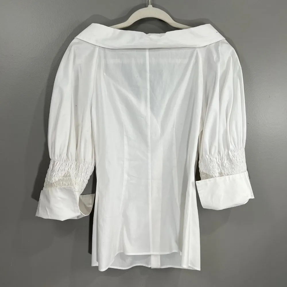 Zara Wide Neck Whit Button Front Cotton Top Size Small - Image 9
