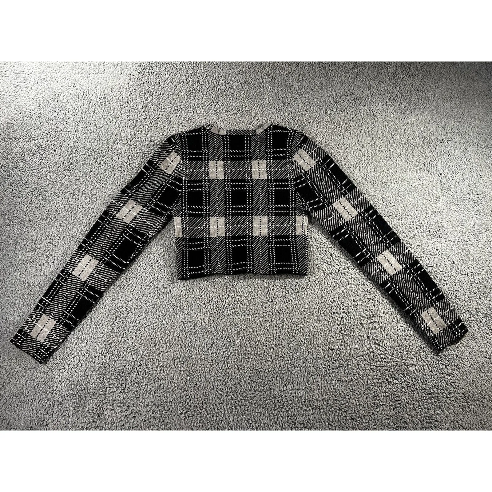Love Tree Sweater Women Large Cropped Tartan Plaid Long‎ Sleeve y2k Academia - Image 2