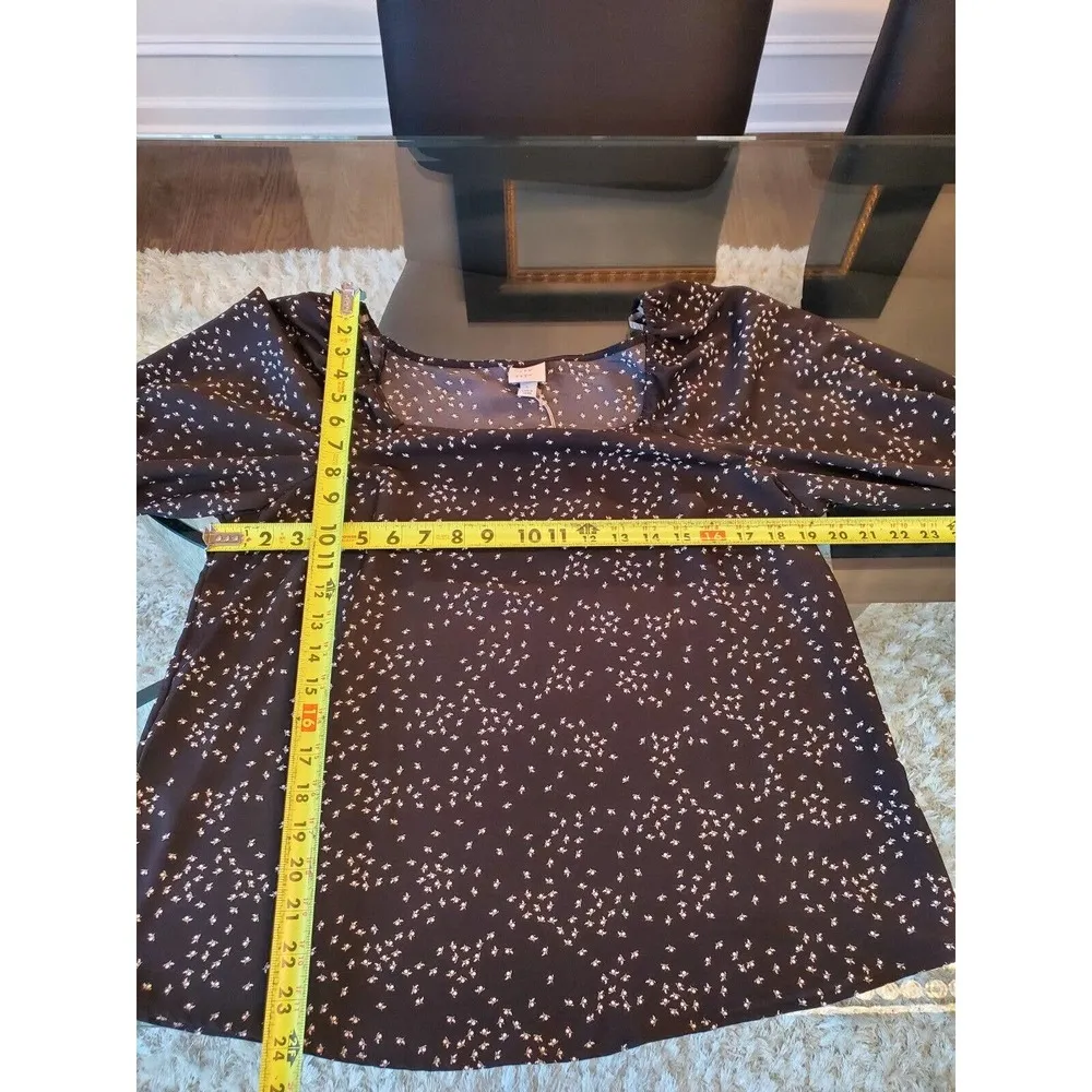 A New Day Women Black Floral 100% Polyester Square Neck Long Sleeve Top Blouse L - Image 8