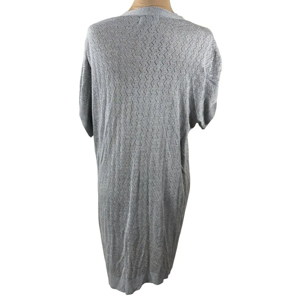 Joan Vass Open Front Cardigan Sweater Short Sleeve Light Gray Size L Large - Image 3