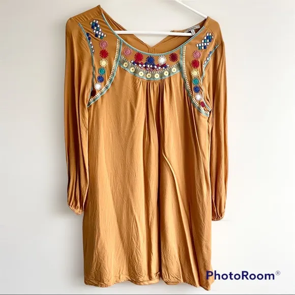 Embroidered Mustard Yellow Dress Size Small