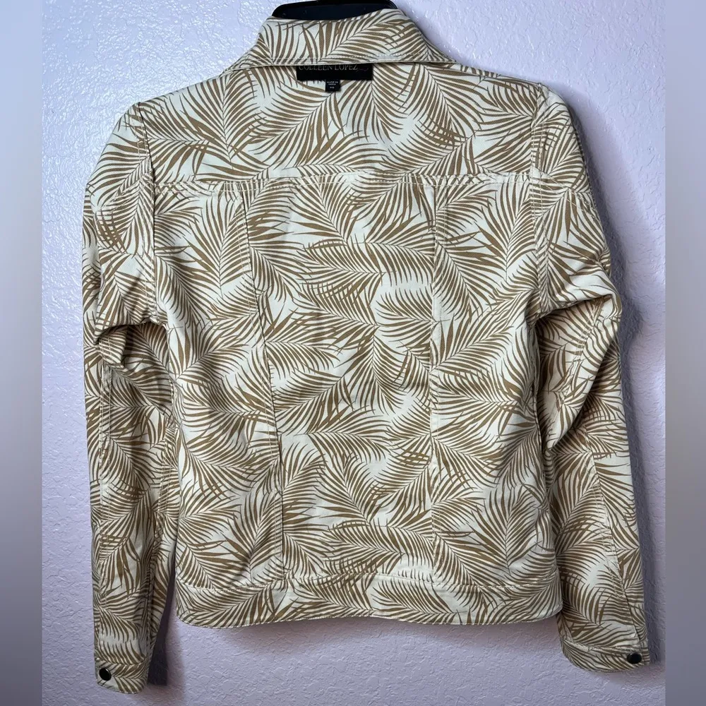 Colleen Lopez Reversible Beige Tan Denim Palm leaf Jacket with Snaps Size XS New - Image 4
