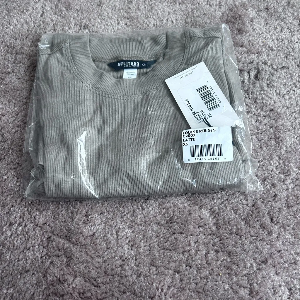 Splits59 Louise Rib Short Sleeve Baby Tee Latte New XS - Image 9
