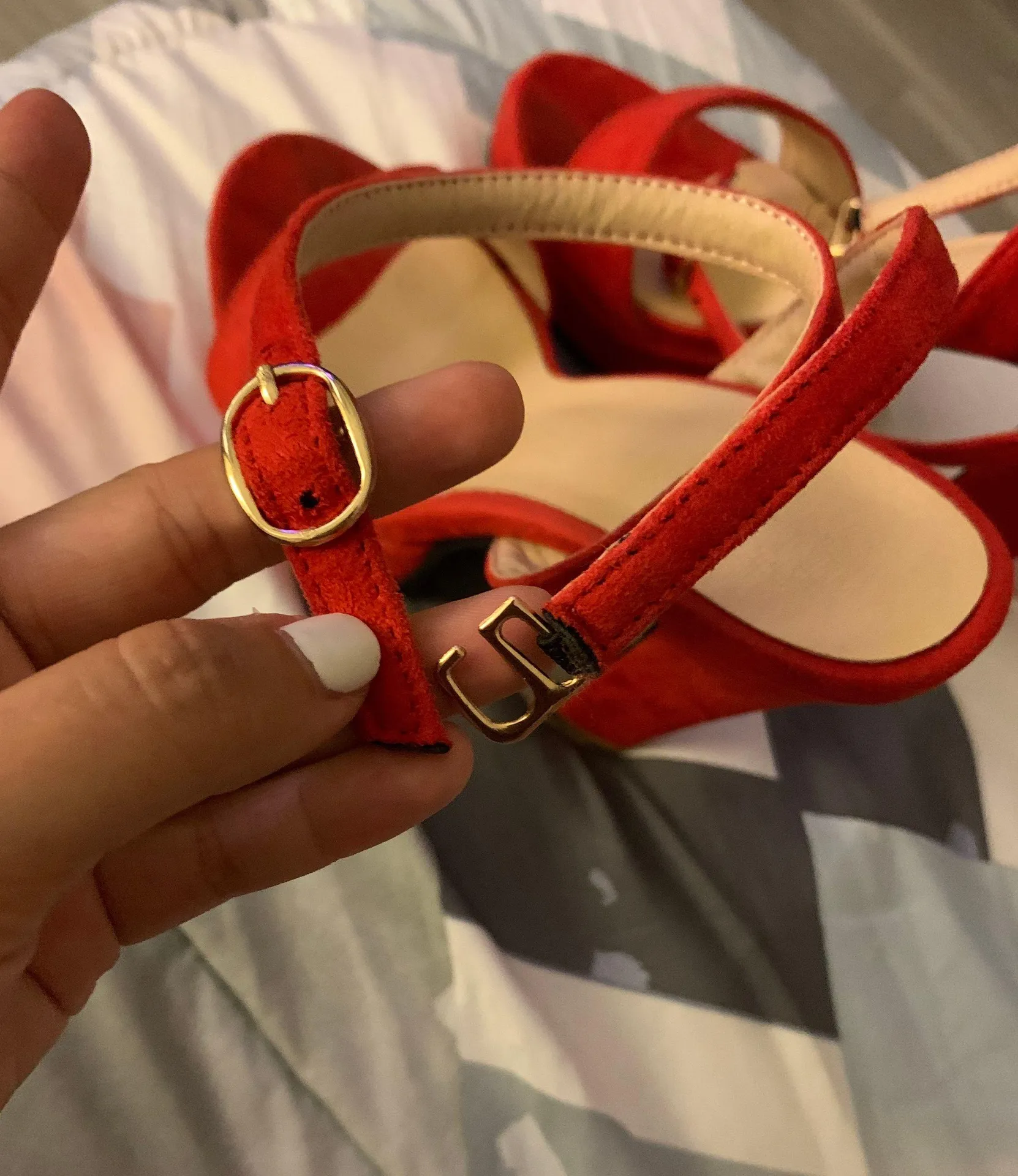 Red Velvet Block Heels Size 4.5 - Image 7