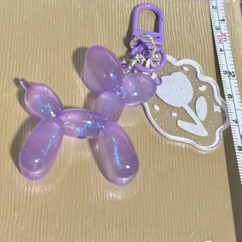 Balloon purple poodle dog keychain bag charm cutesy iridescent glittery clear - Image 3
