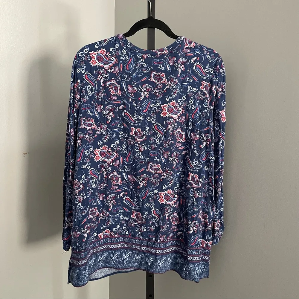 J. Jill Blue Ridge Border Print Notch Neck Tunic Size Large - Image 3