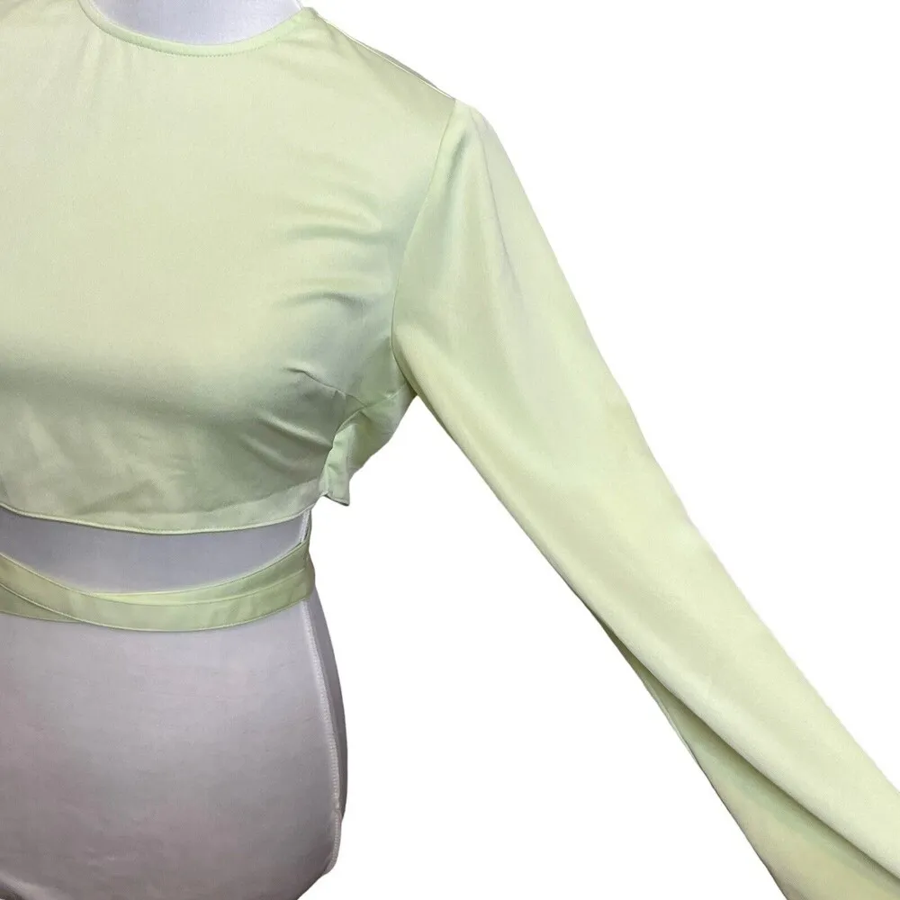 Grlfrnd Aaryn Top Mint Green Cropped Long Sleeves Wrap Around Tie Women’s Size S - Image 6