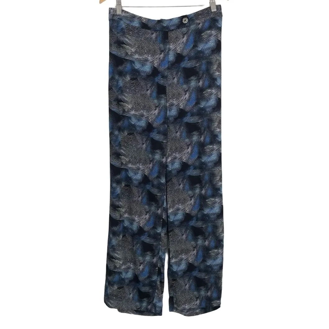 Saint & Sophia Abstract Black Blue Viscose Wide Leg High Rise Luxury Pants 6 - Image 2