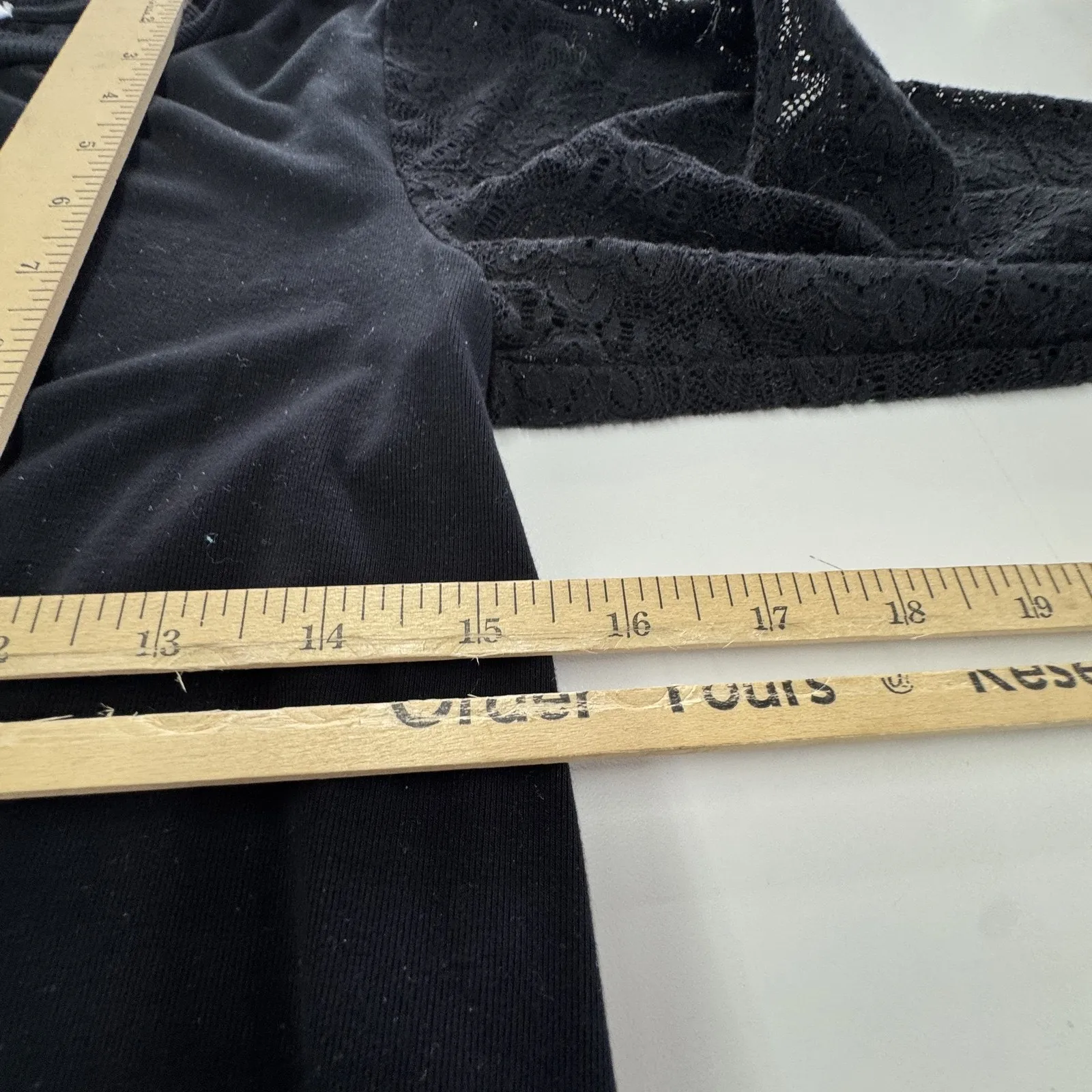 Evereve Shirt‎ Womens XS Black Puff Sleeve Lace Contrast Knit Top Pullover - Image 9