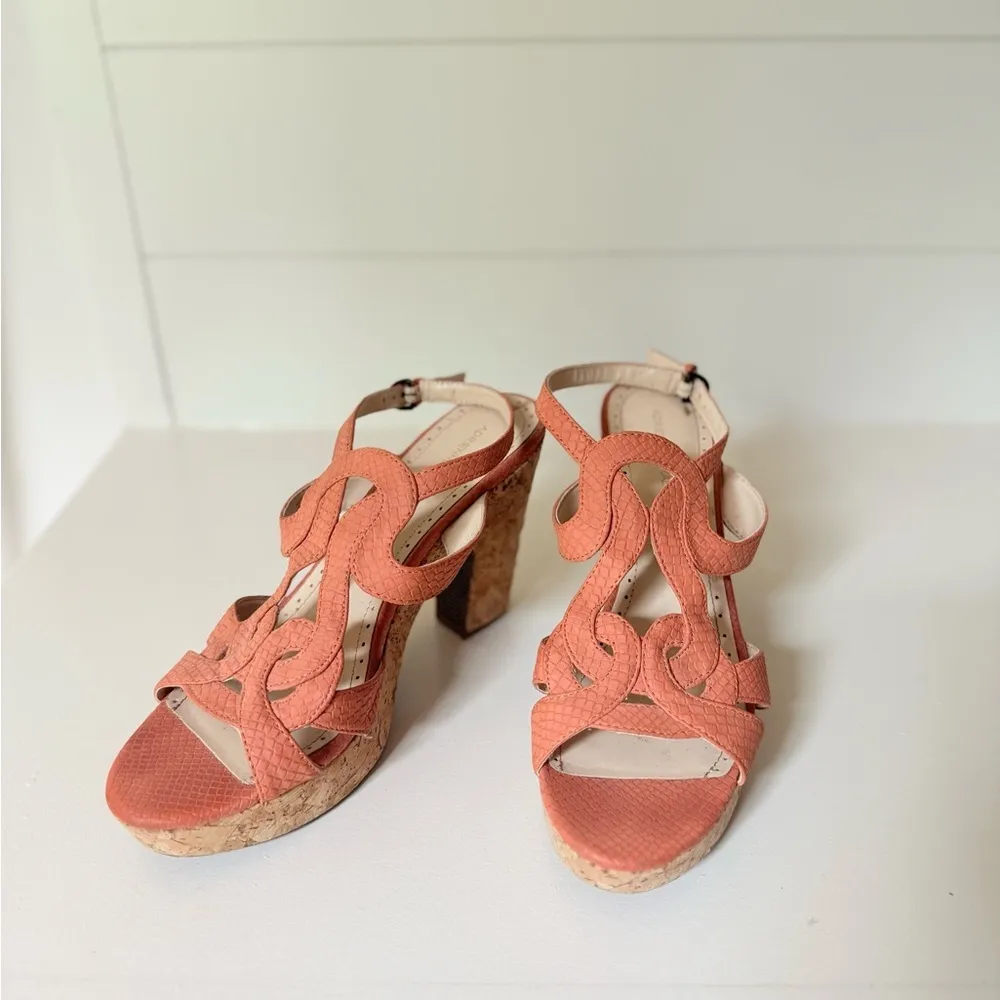 Adrienne Vittadini orange leather wedge size 9 Platform Cork Wedge Sandal - Image 2