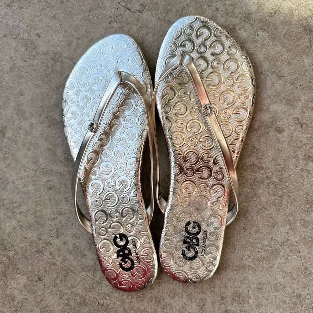 Women's Silver gold guess Flip Flops Y2K 8 - Image 2
