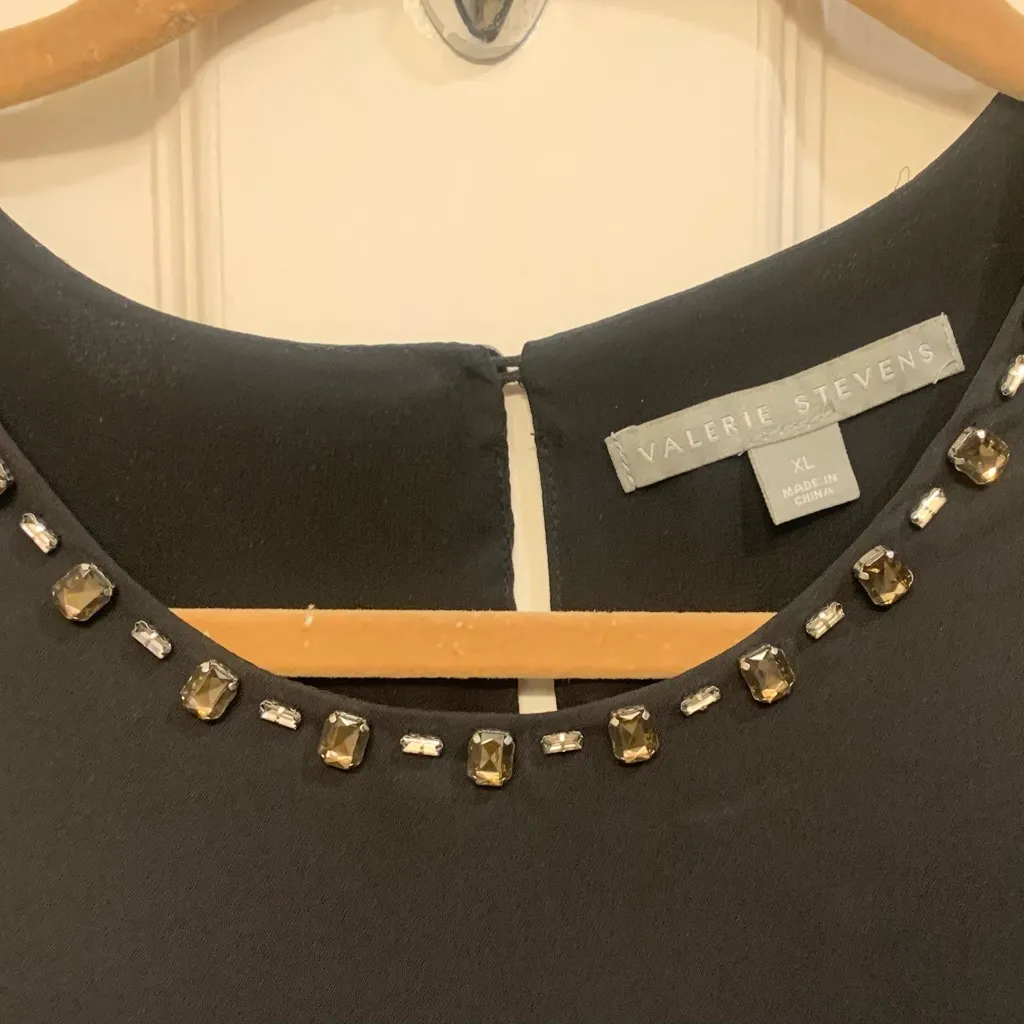 Valerie Stevens Black Sheer Long Sleeve Embellished Formal XL Blouse.       2194 - Image 4