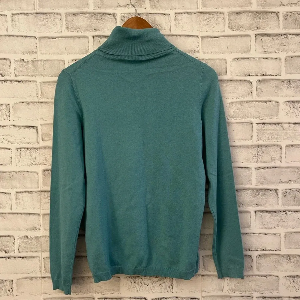 Women’s Talbots teal colored thin stretchy turtleneck sweater, Small - Image 2