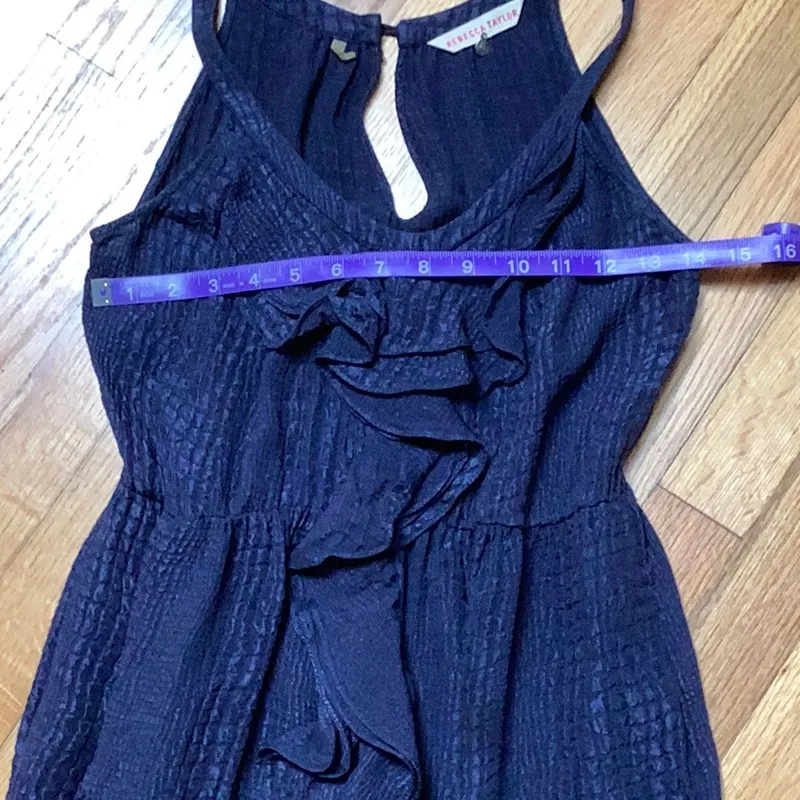 Rebecca Taylor 100% Silk Ruffle Front Navy Sleeveless Dress size 6 - Image 9