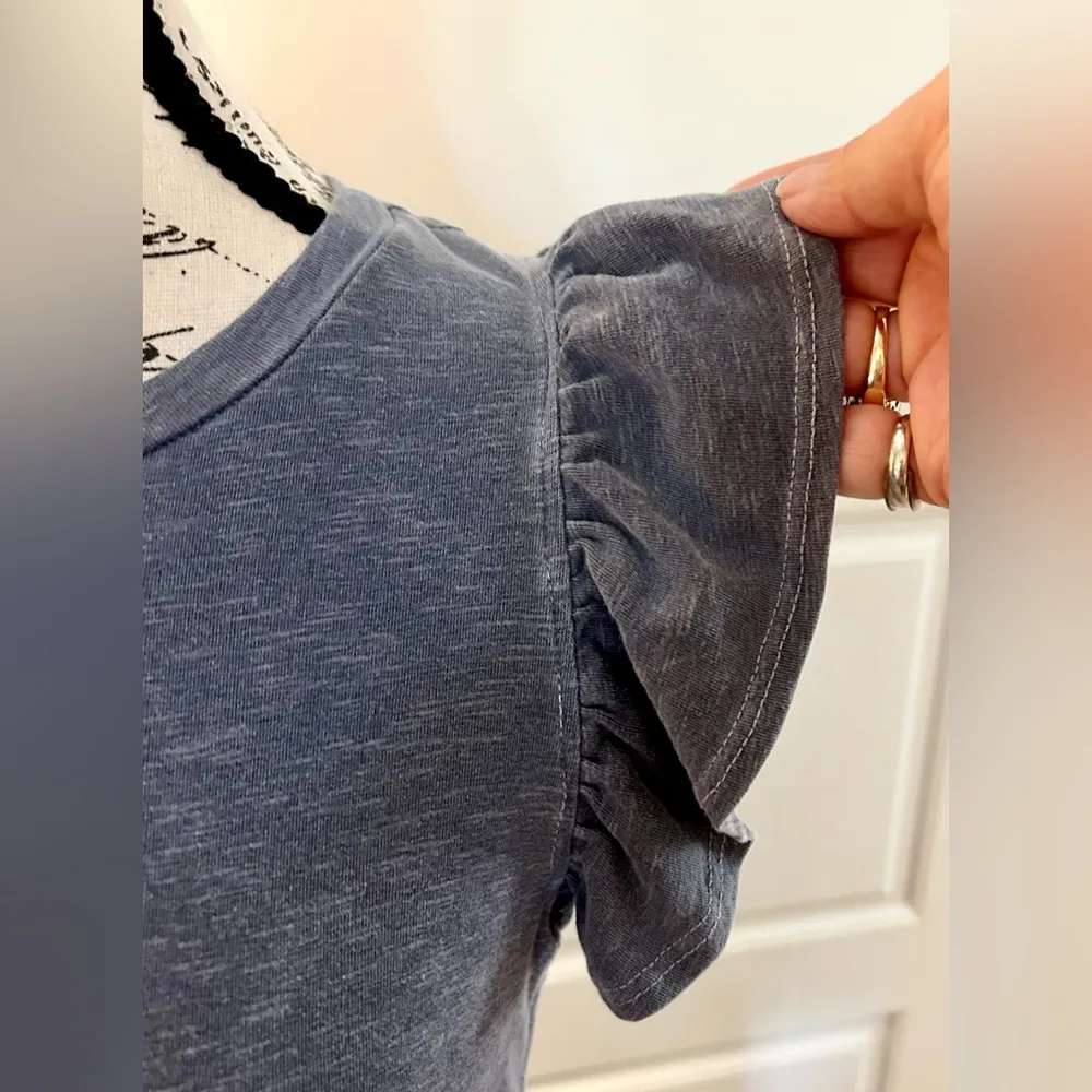 SUNDRY by ANTHROPOLOGY Heathered Blue Ruffle Shoulder Weekend Midi Dress Sz XS - Image 5