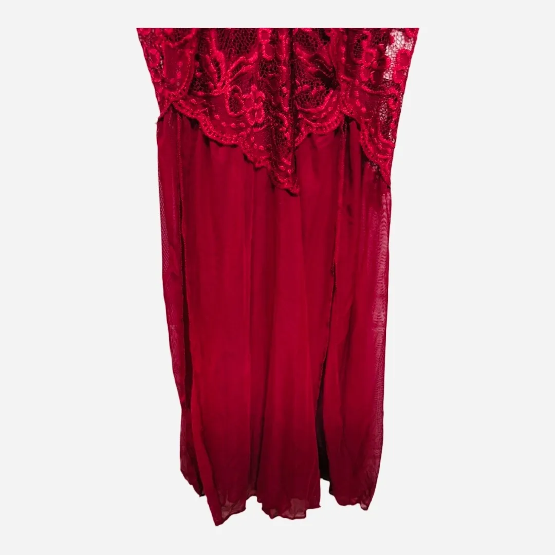 Red Nightie Slip Dress Lace Women's Large Sexy Bow Straps - Image 3