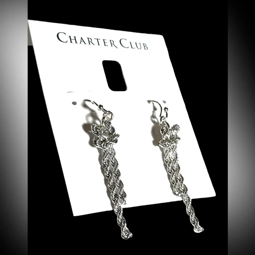 Charter Club NEW  Dangle Drop EARRINGS SilverTone Knotted Serpentine Chain 2” - Image 6