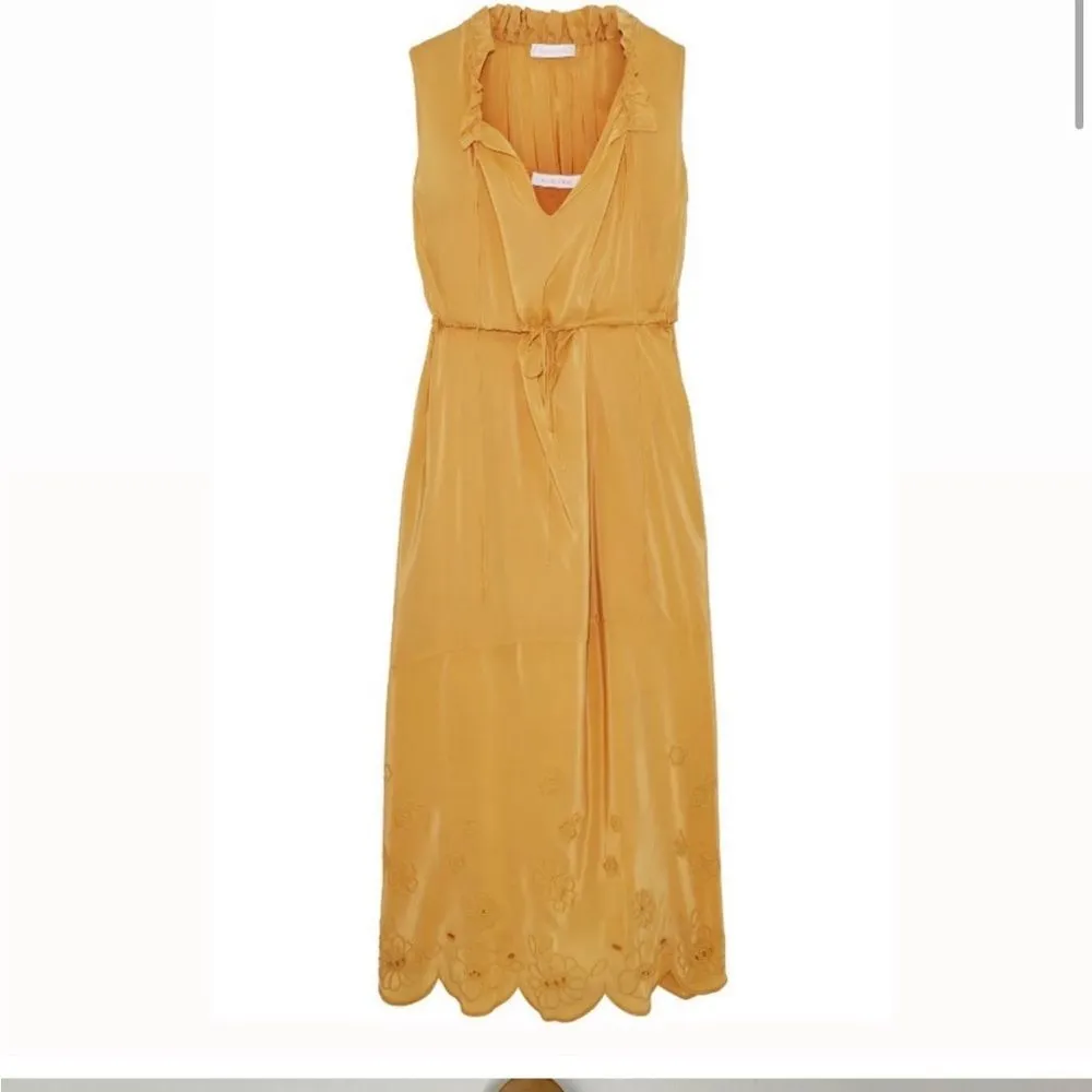 See By Chloe Mustard Yellow‎ Sleeveless Eyelet Midi Dress 38 - Image 3