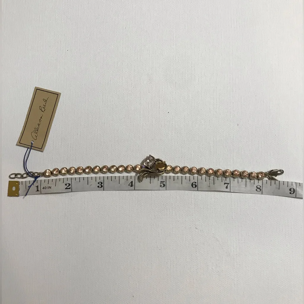 Allison Reed Antique Gold Tone Bracelet with Light Pink Coral Rhinestones 8.5 in - Image 5