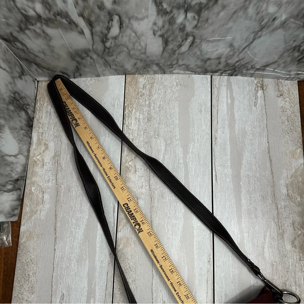 Elegant Sarah Caperelli Burgundy Crossbody Bag Dark Brown Trim Silver Hardware Red - Image 9