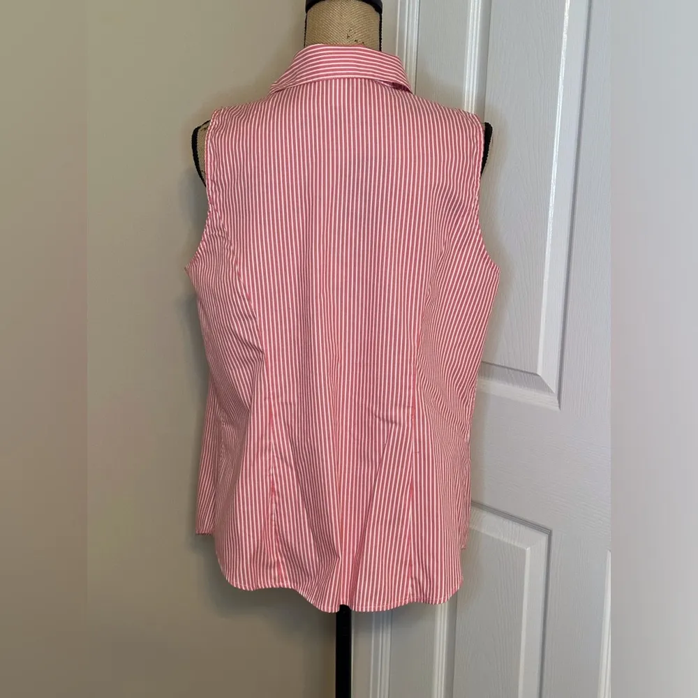 Women’s CJ.Banks Sleeveless classic button-down shirt stripe Pink/White Size XL - Image 2
